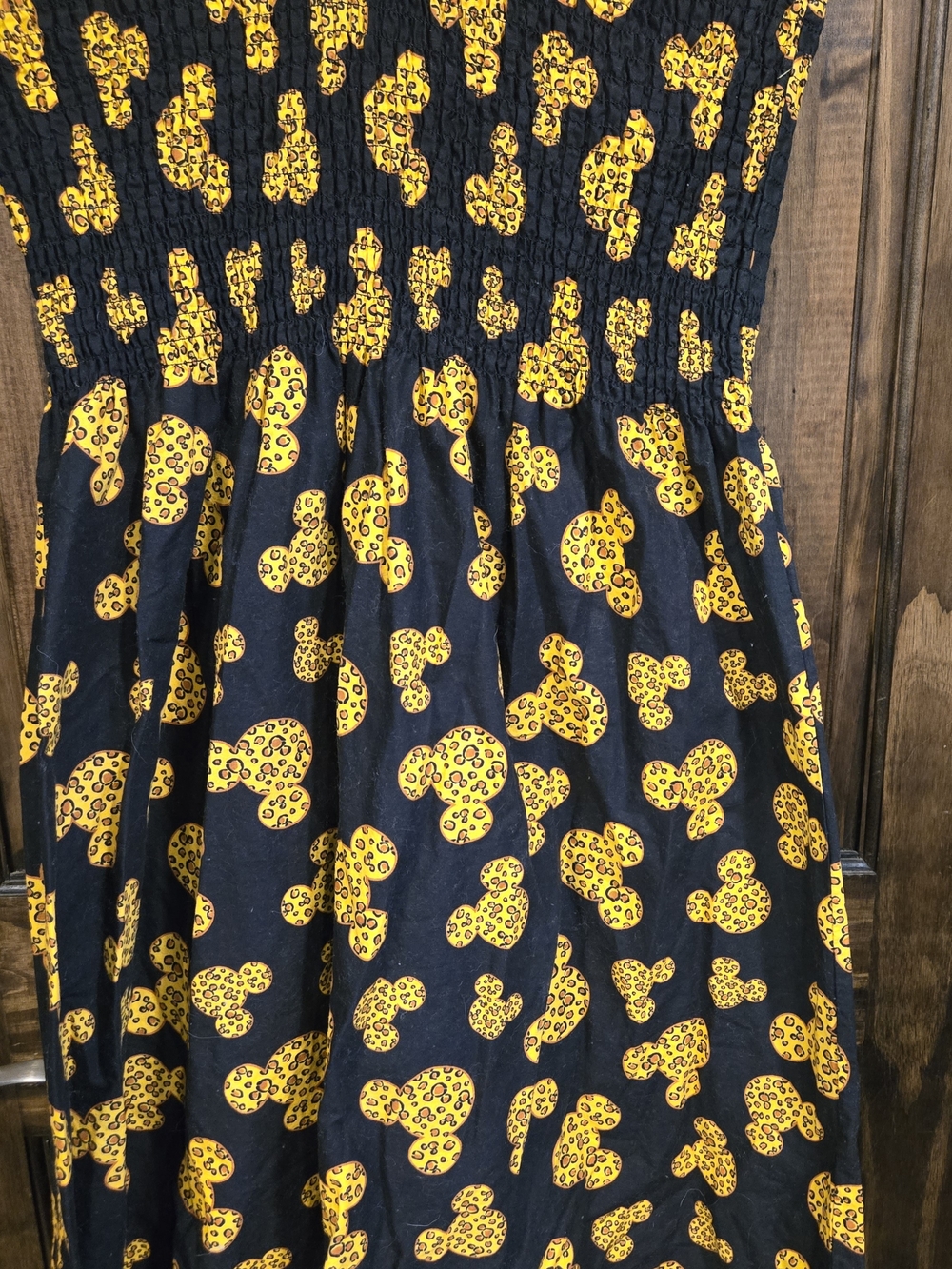 Disney Parks Black Halter Dress with Yellow Leopard Mickey Print Accents